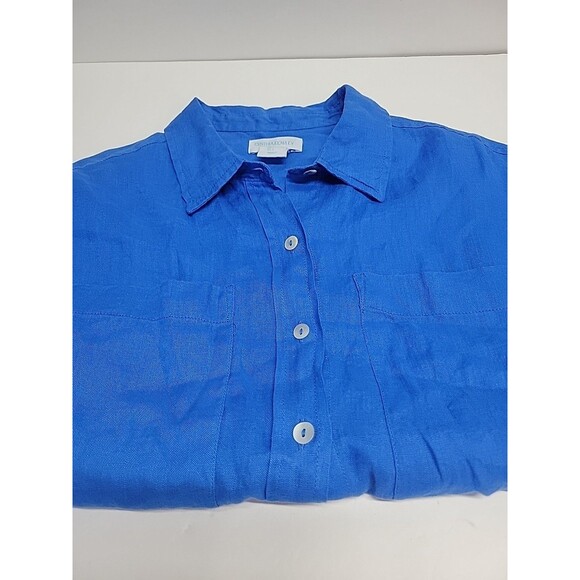Cynthia Rowley 100% Linen Shirt Blue Long Sleeve Button Boxy‎ Classic Resort L - Picture 8 of 10